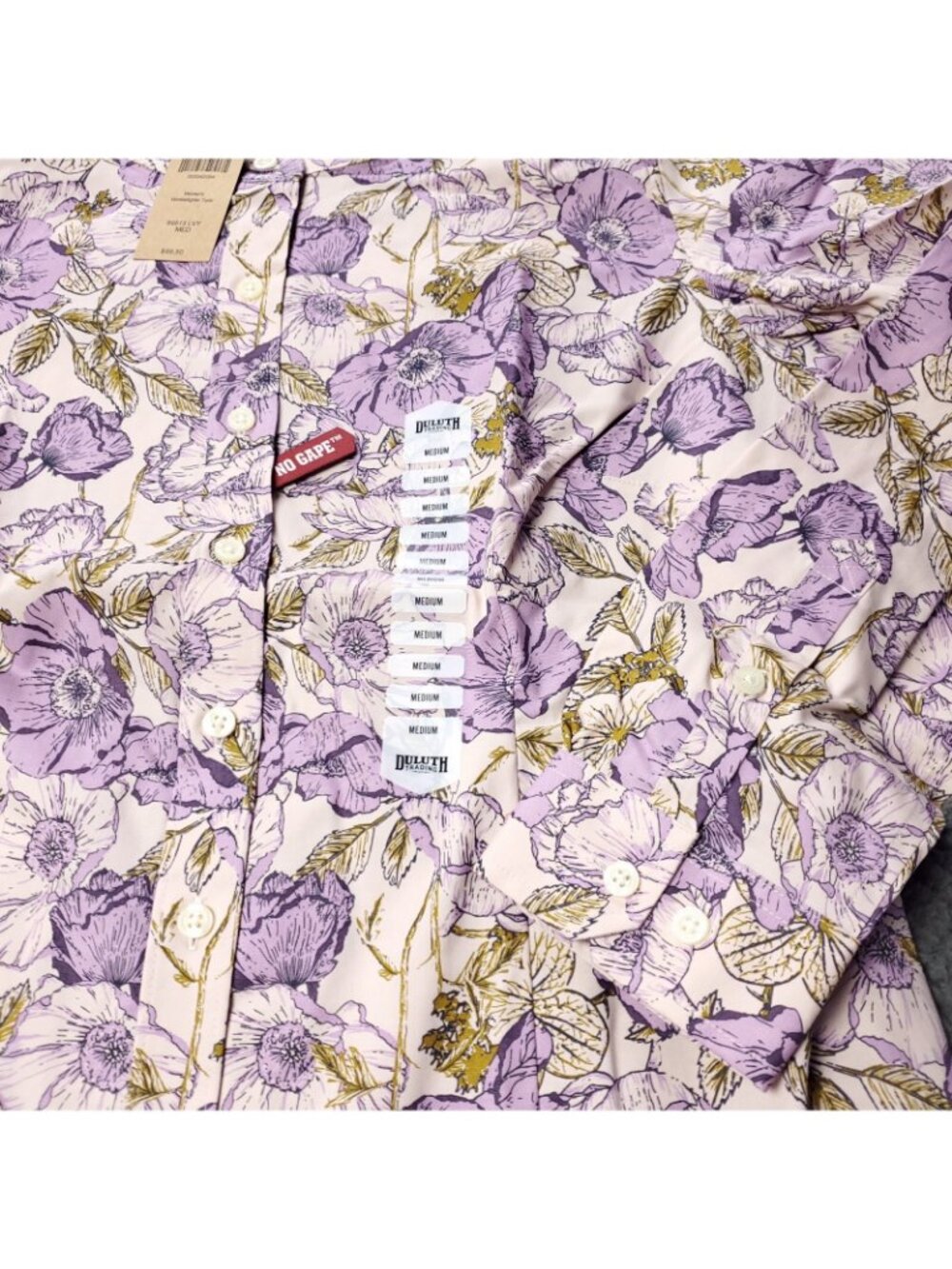 NEW $69.50 Duluth Womens M Medium Floral Wrinkle Fighter Tunic No Gape Purple - Picture 8 of 10
